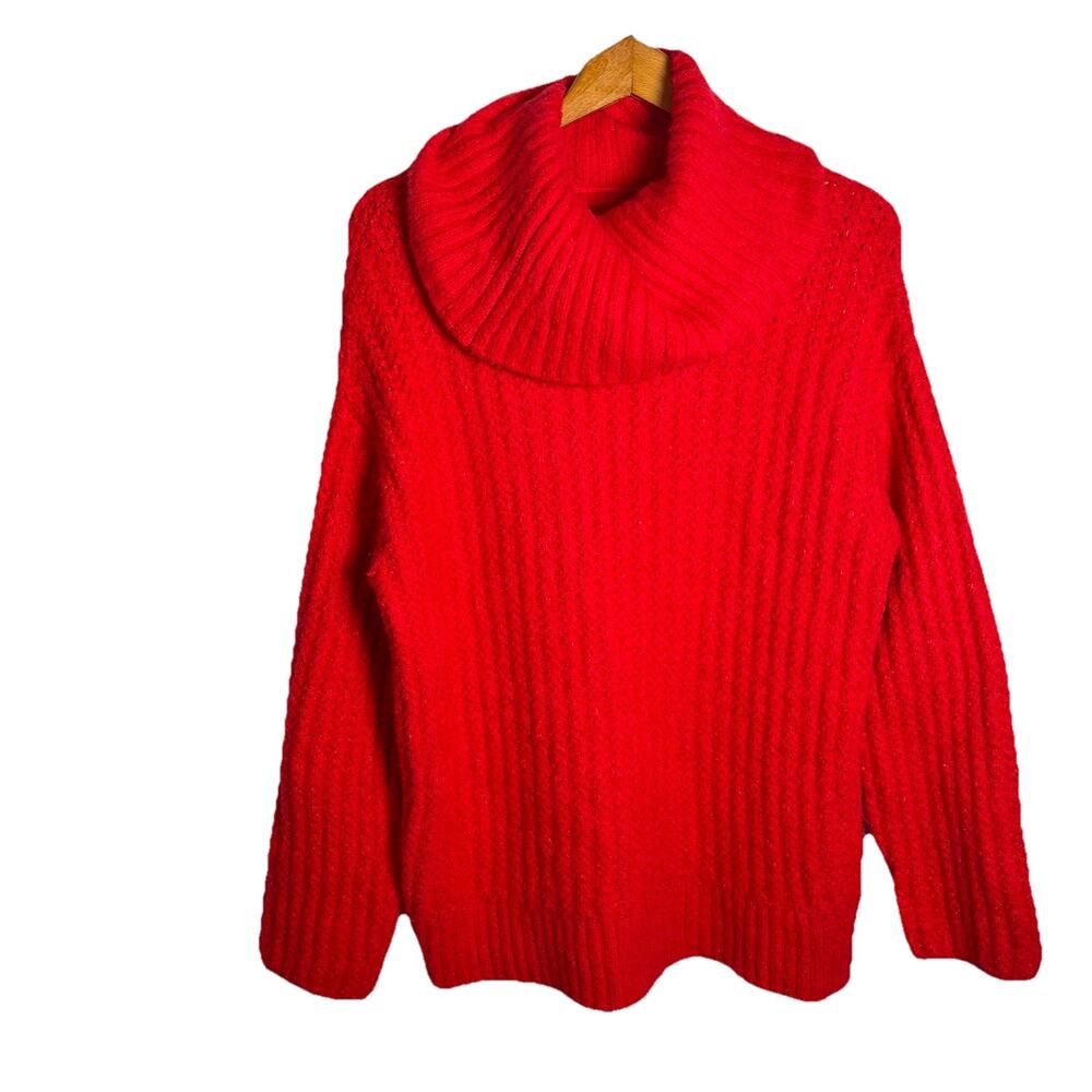 Maeve By Anthropologie Red Cowl Neckline Pullover Oversized Knit Sweater Size S